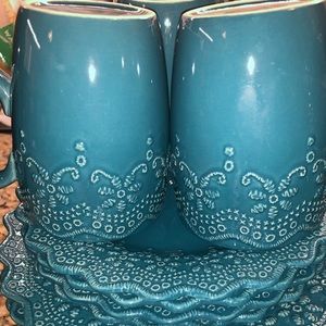 JCPenney turquoise lattice textured print 16 pc